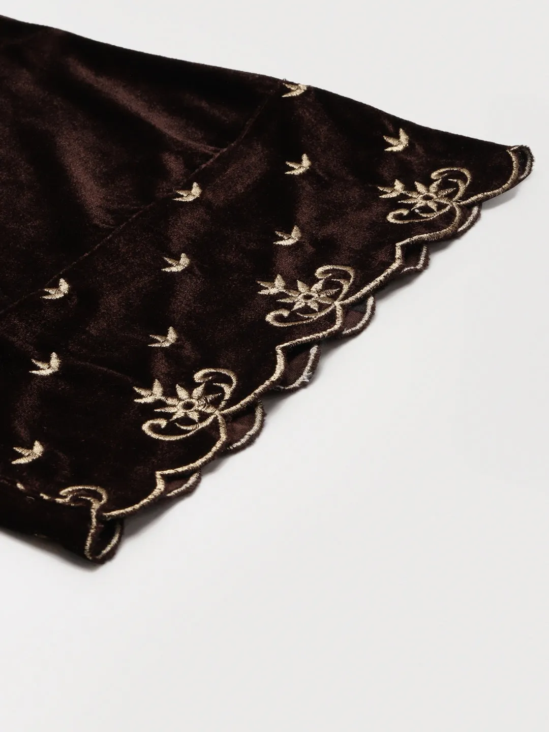 Brown Velvet Embroidered Flared Pants