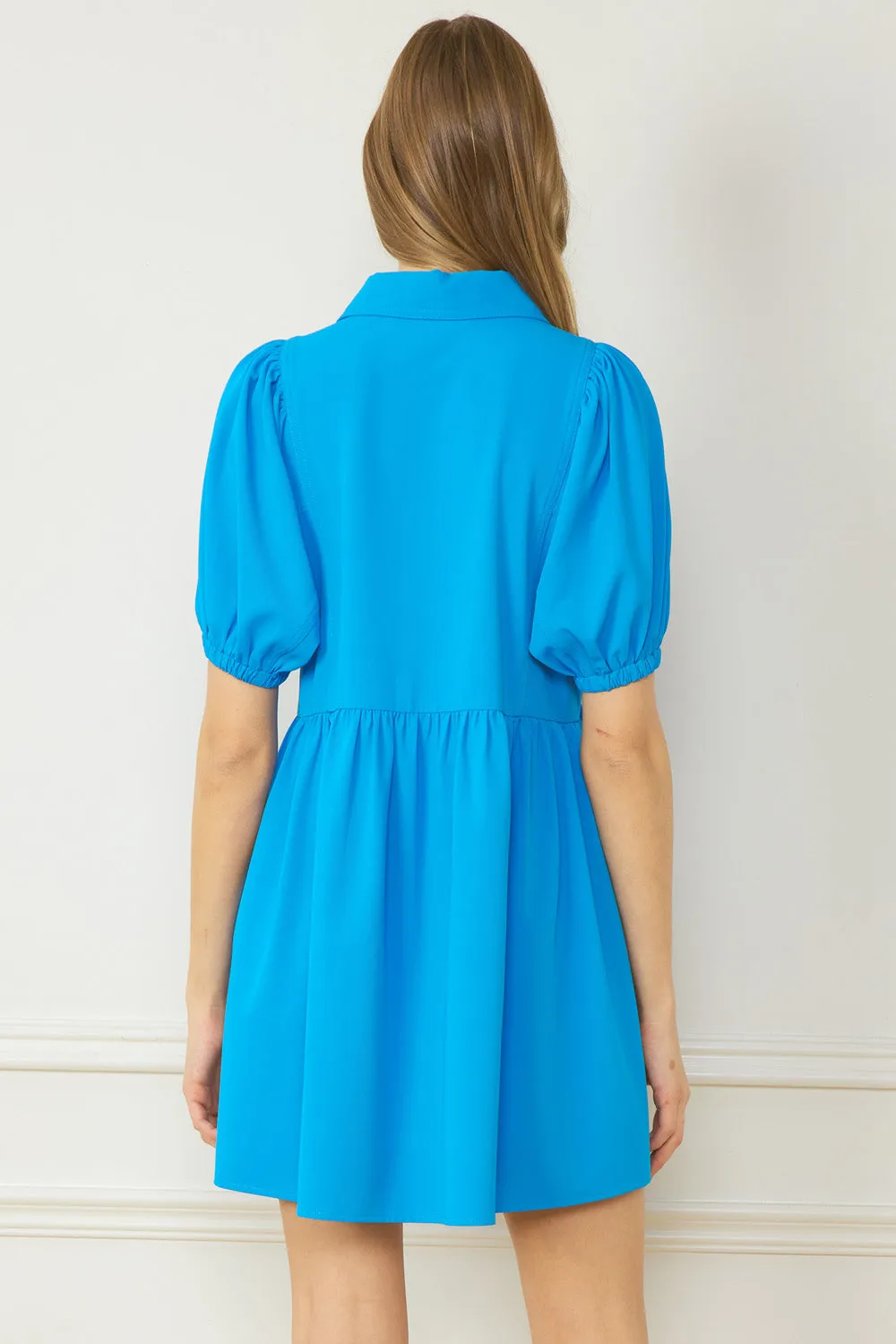 Bubble Sleeve Mini Dress, Blue