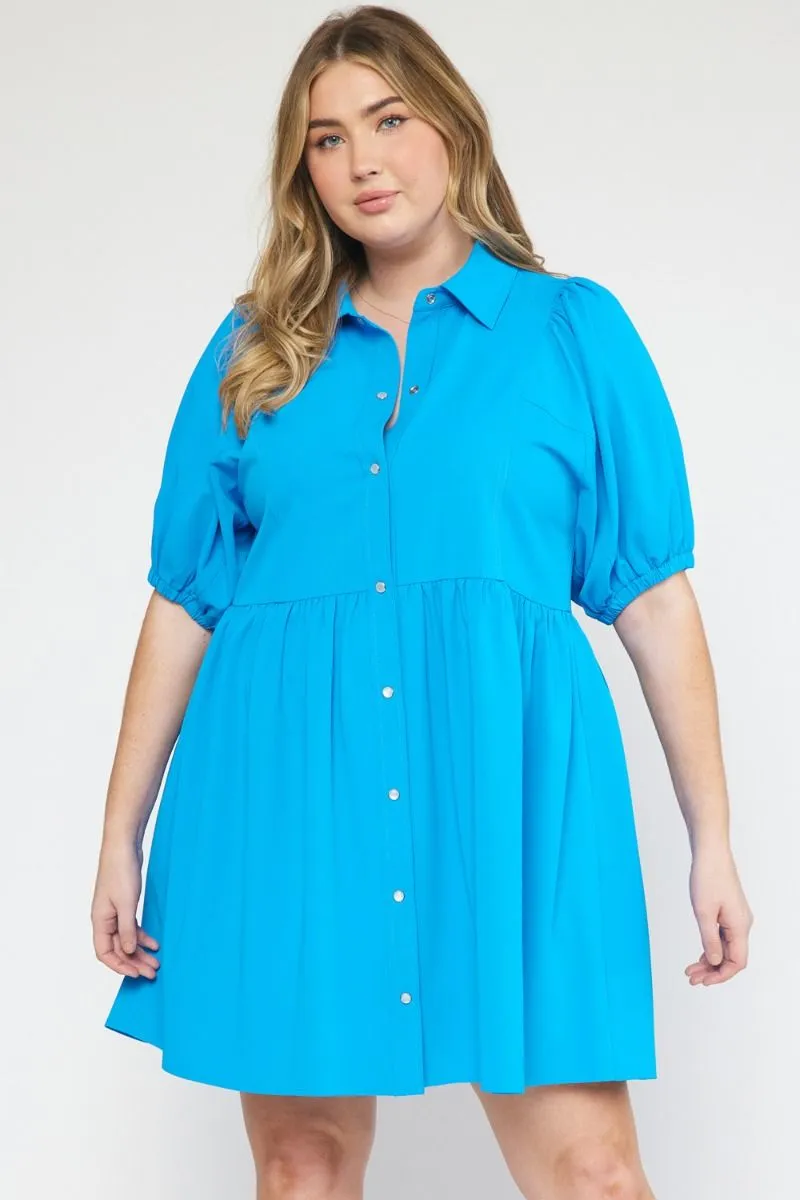 Bubble Sleeve Mini Dress, Blue