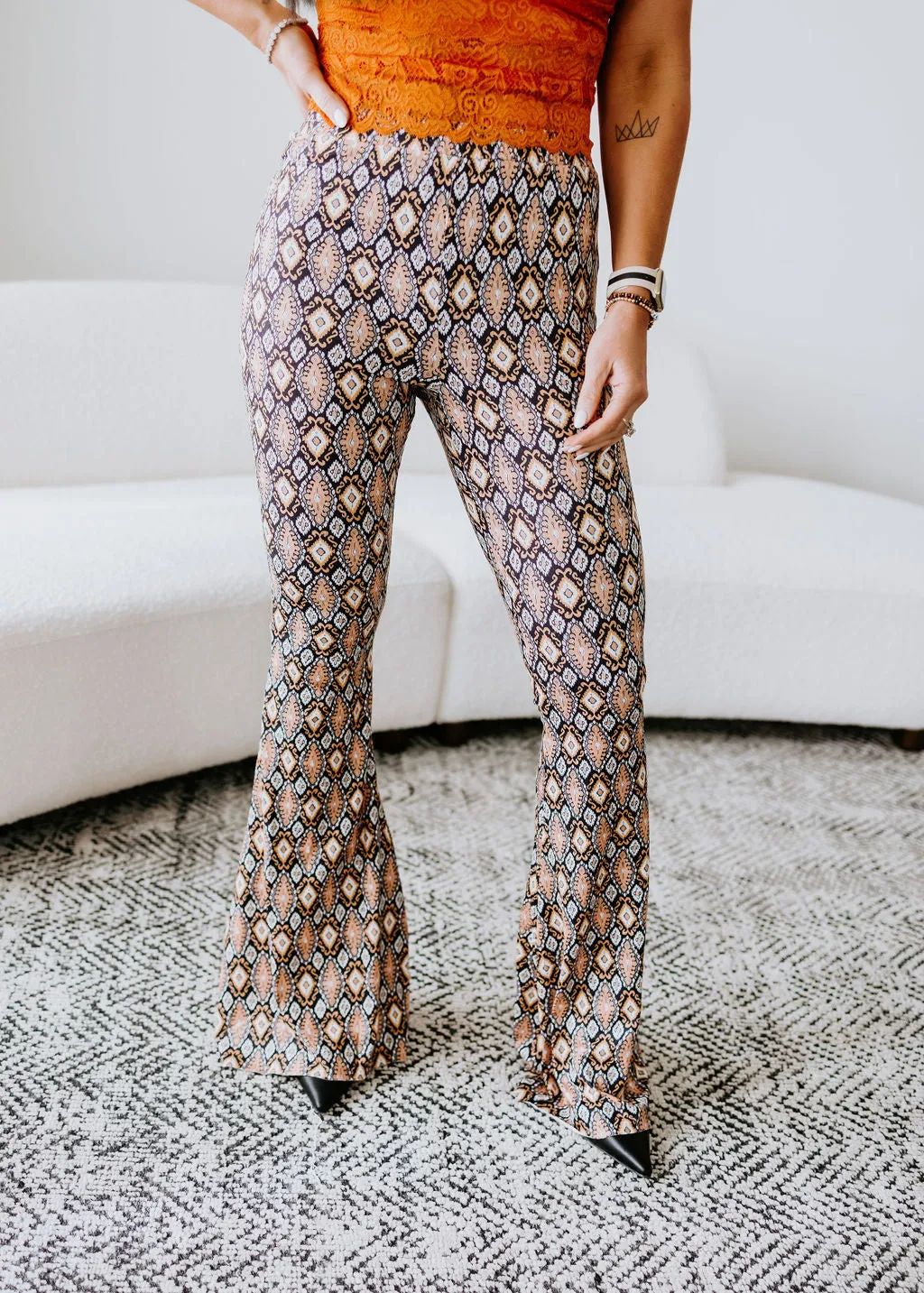 Cadie Printed Bell Bottom Leggings