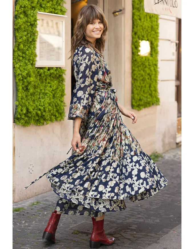 Camilla Dress Navy Floral Lurex