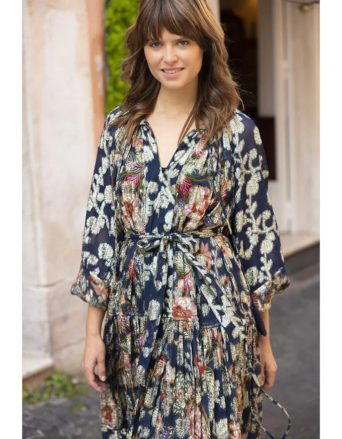 Camilla Dress Navy Floral Lurex