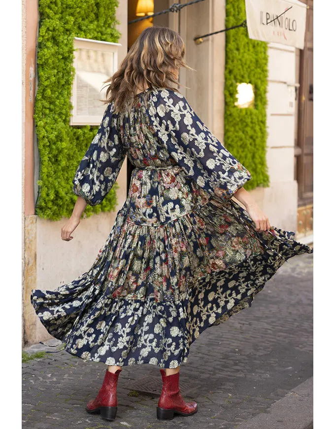 Camilla Dress Navy Floral Lurex