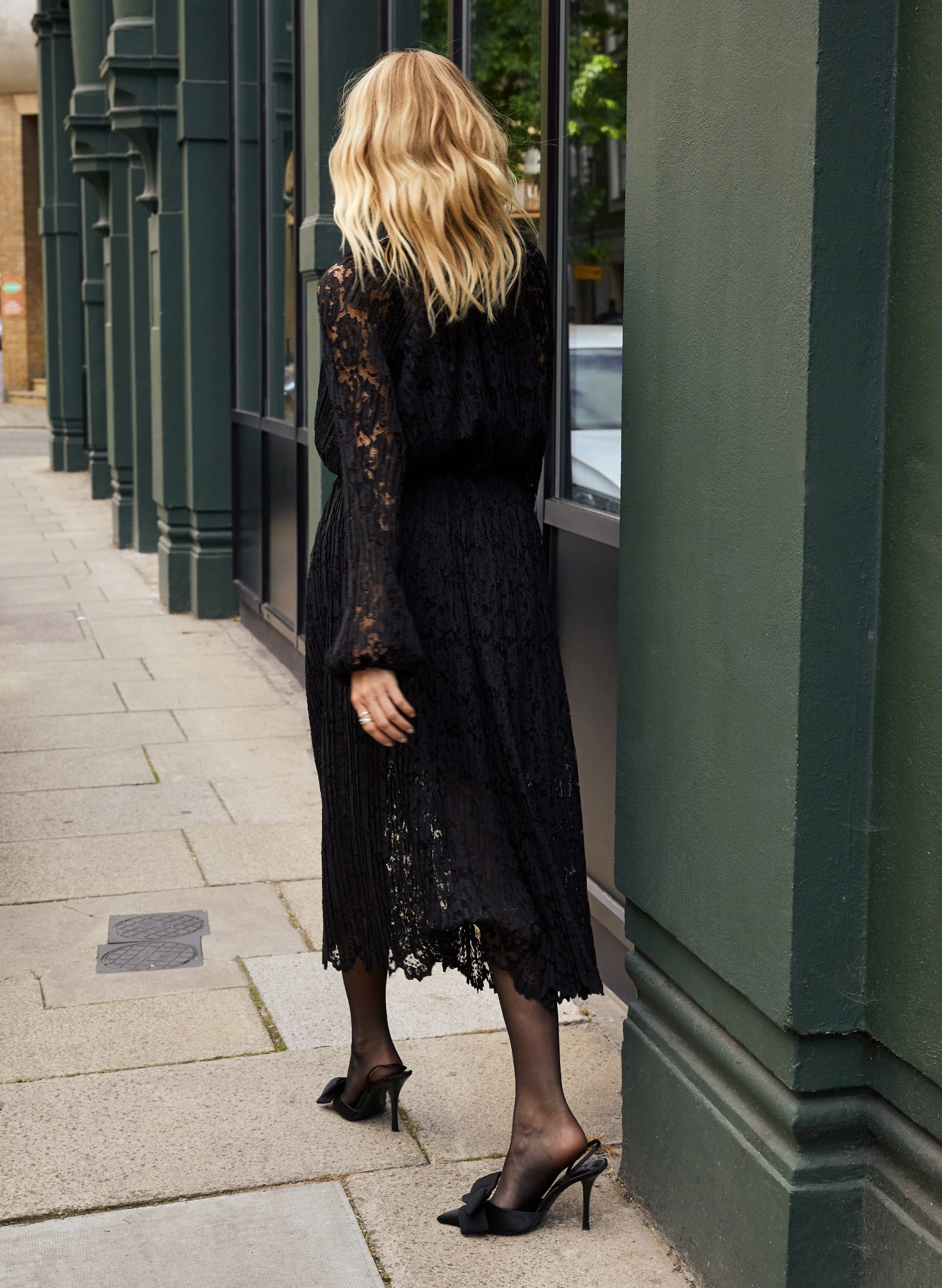 Caro Recycled Lace Midi Dress | Caviar Black