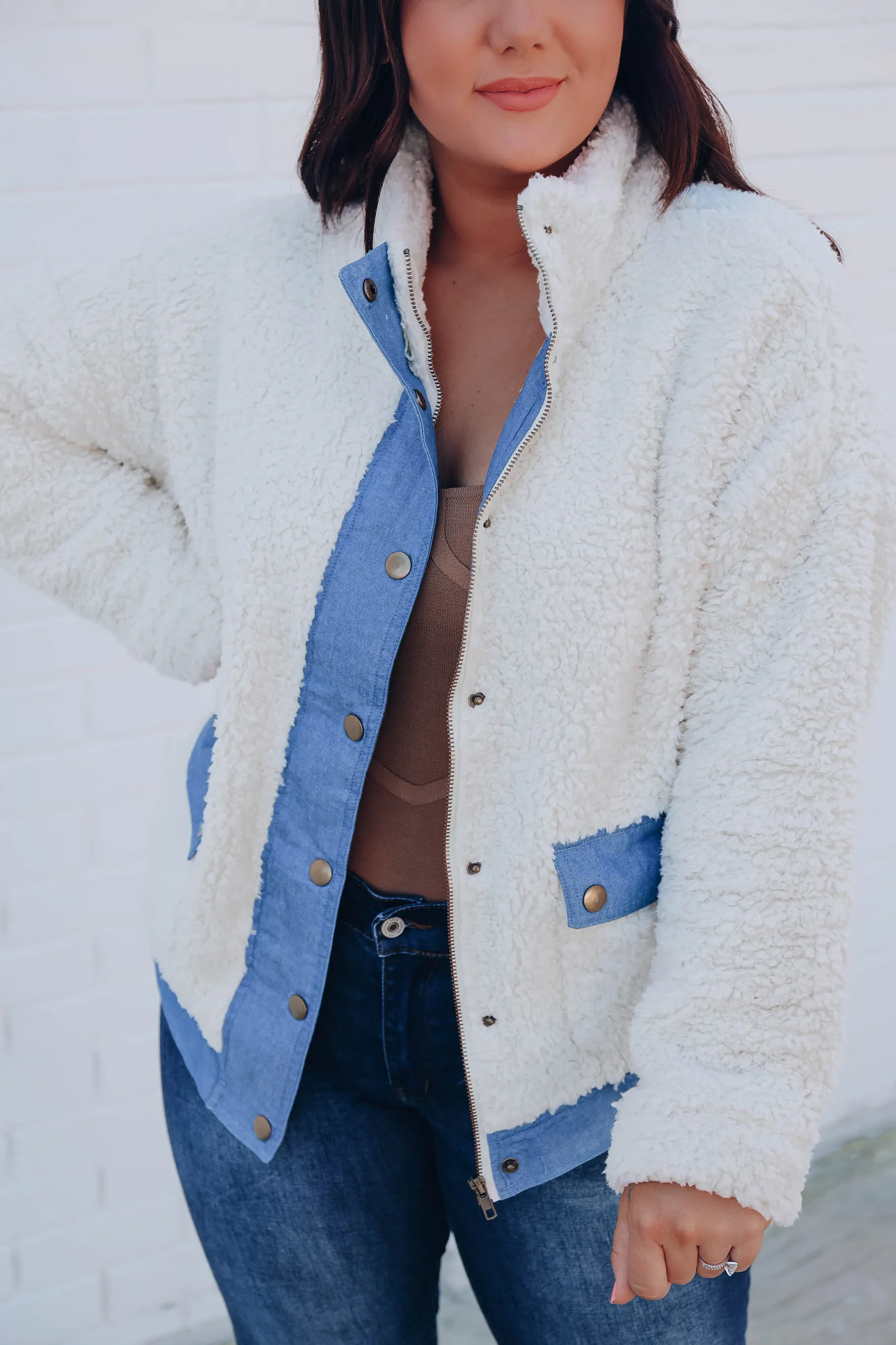 Chambray Sherpa Snap Front Jacket - Natural