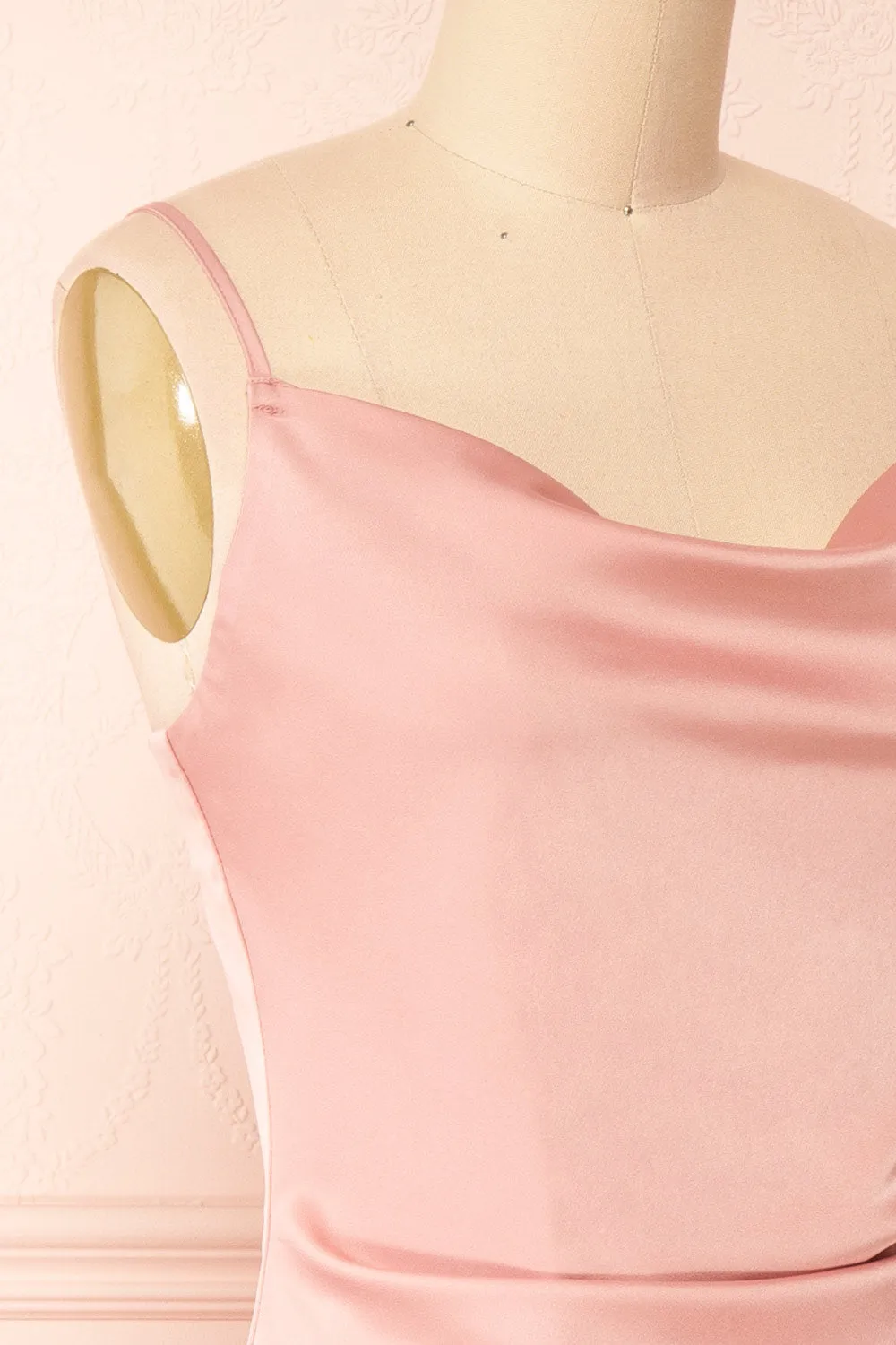 Chloe Pink | Cowl Neck Satin Midi Slip Dress