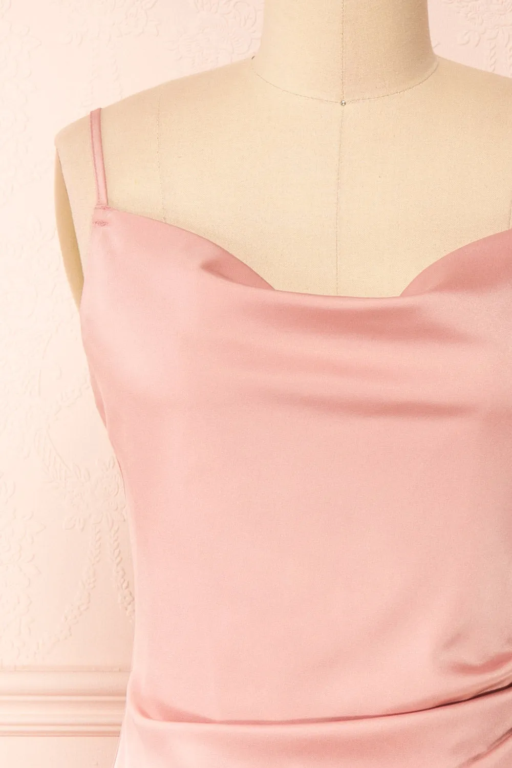 Chloe Pink | Cowl Neck Satin Midi Slip Dress