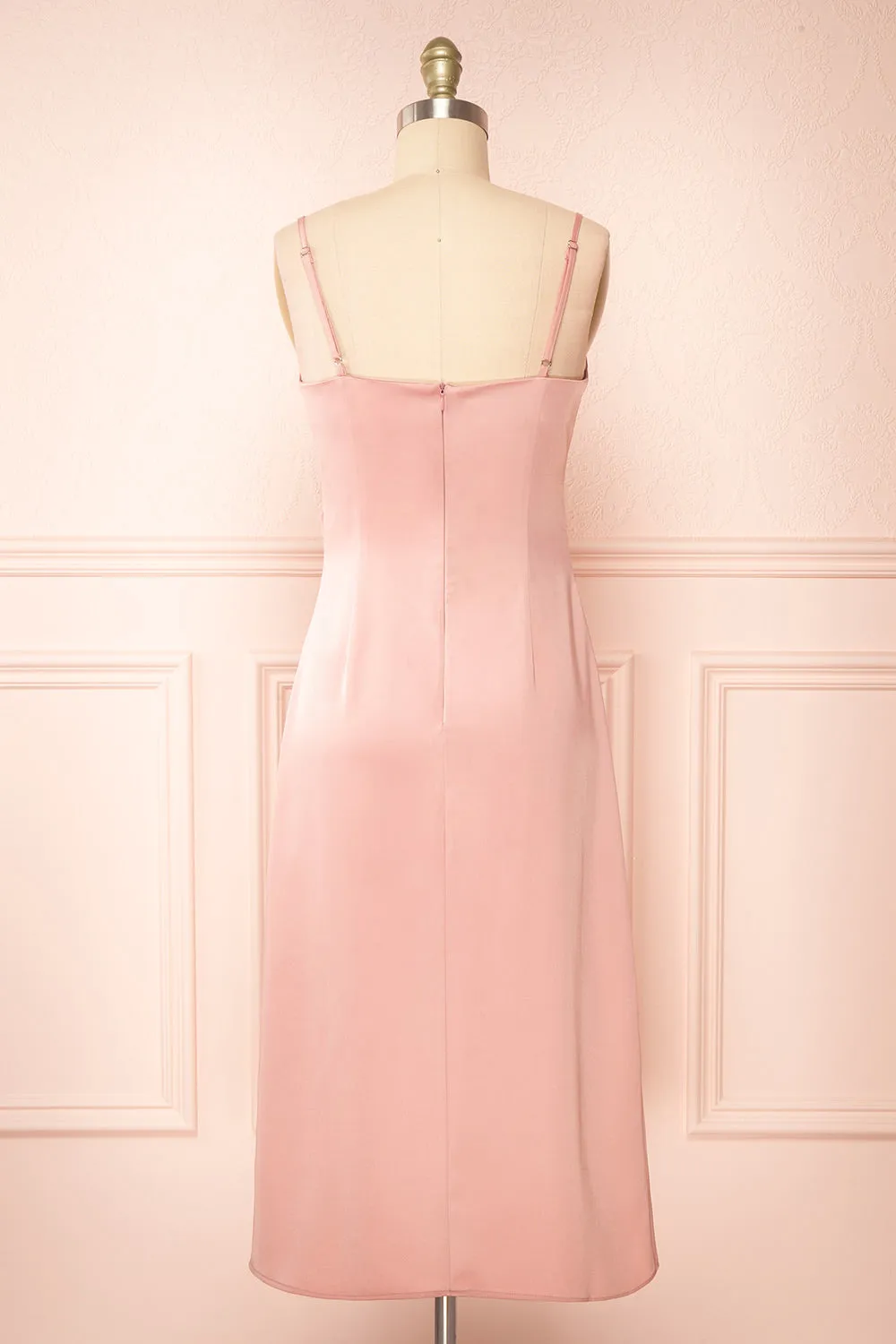 Chloe Pink | Cowl Neck Satin Midi Slip Dress