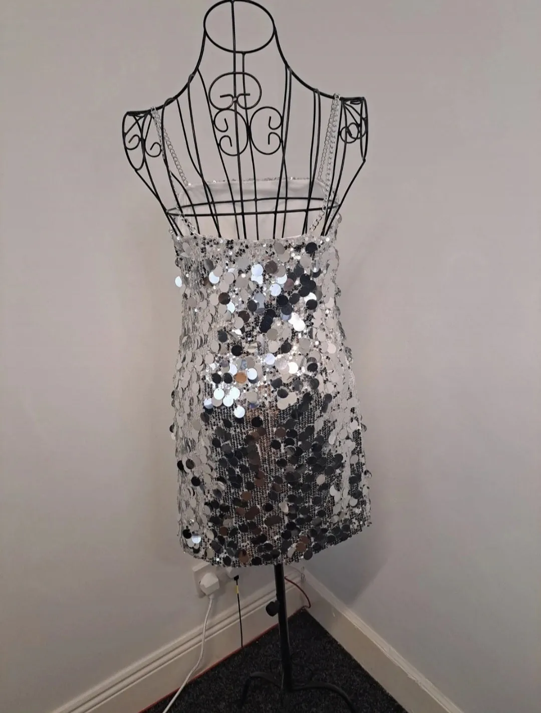 Circle Disc Sequin Spaghetti Strap Dress