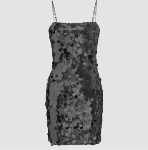 Circle Disc Sequin Spaghetti Strap Dress