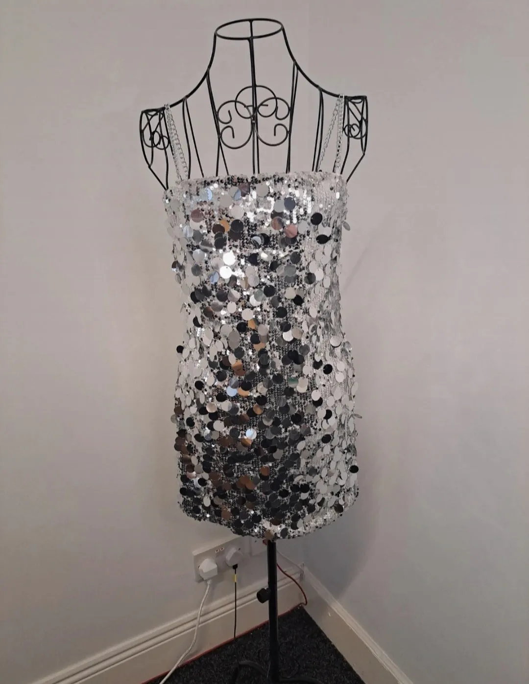 Circle Disc Sequin Spaghetti Strap Dress