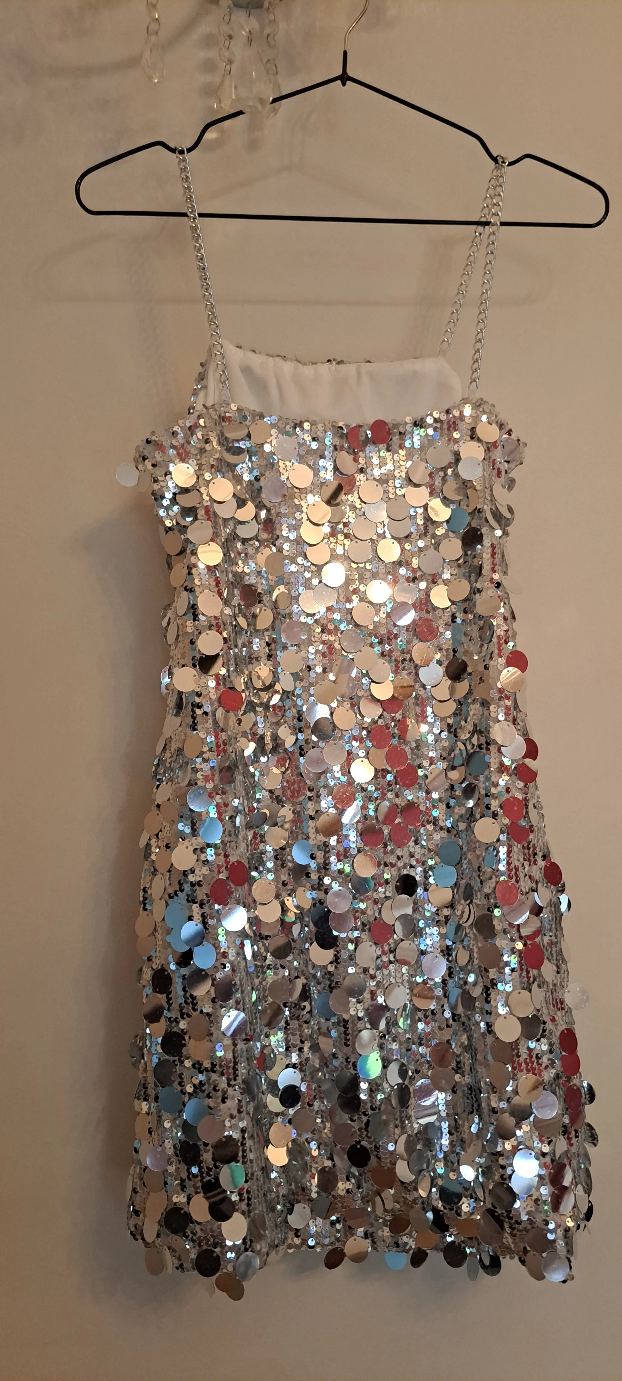 Circle Disc Sequin Spaghetti Strap Dress