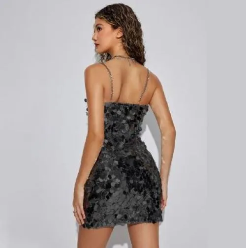 Circle Disc Sequin Spaghetti Strap Dress