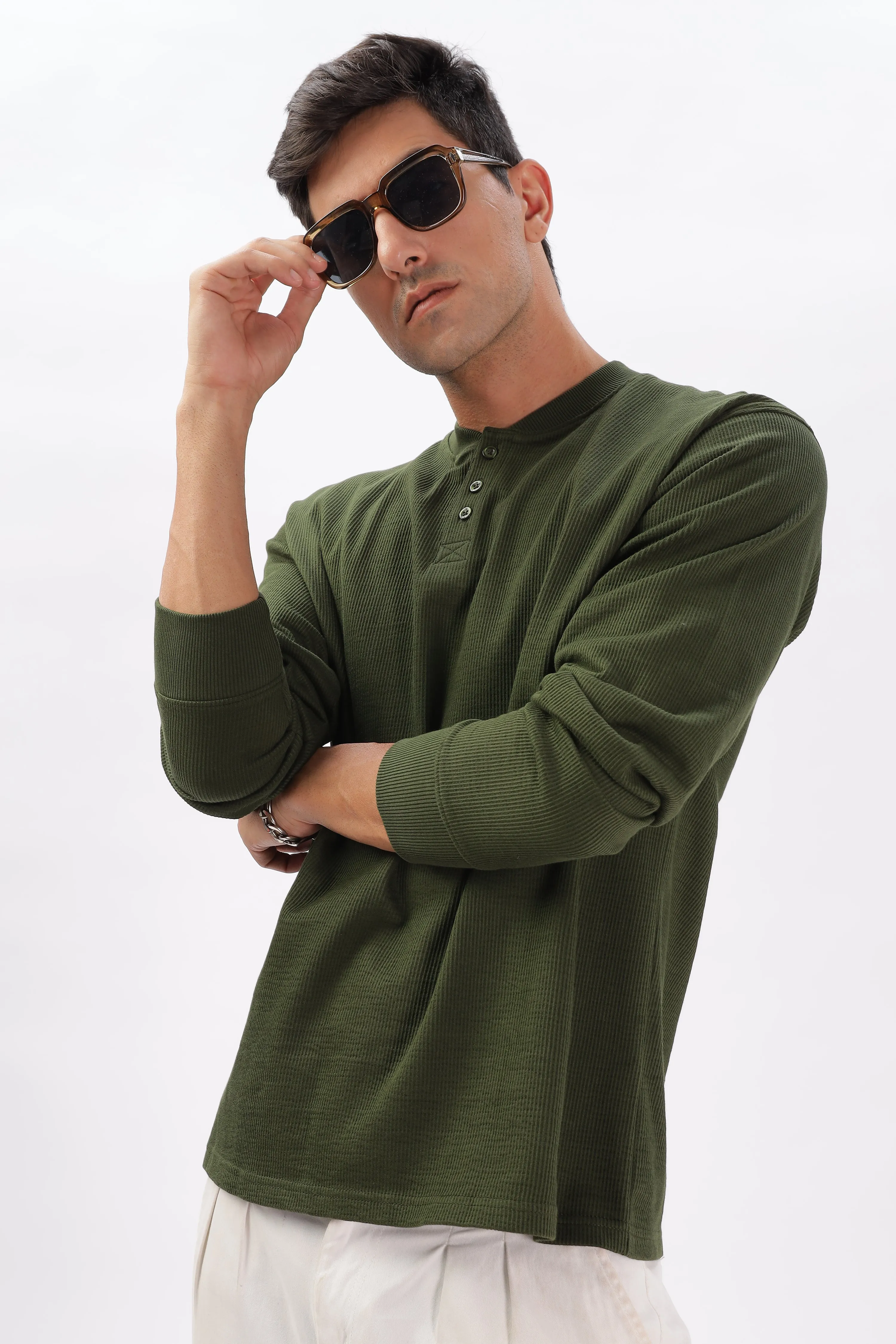 Classic Henley T-Shirt: Olive Green