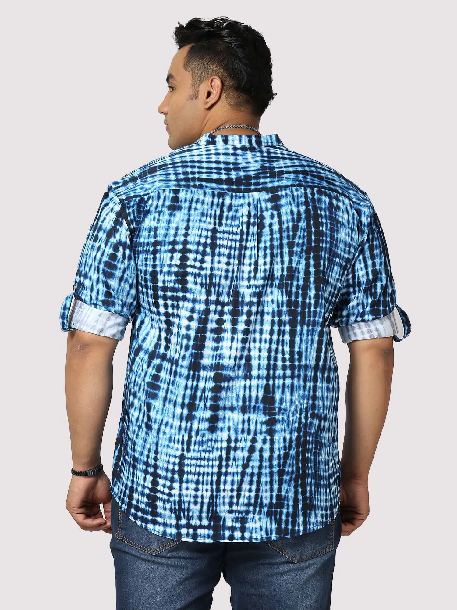 Coral Digital Printed Chinese Collar Men's Plus Size Full Shirt