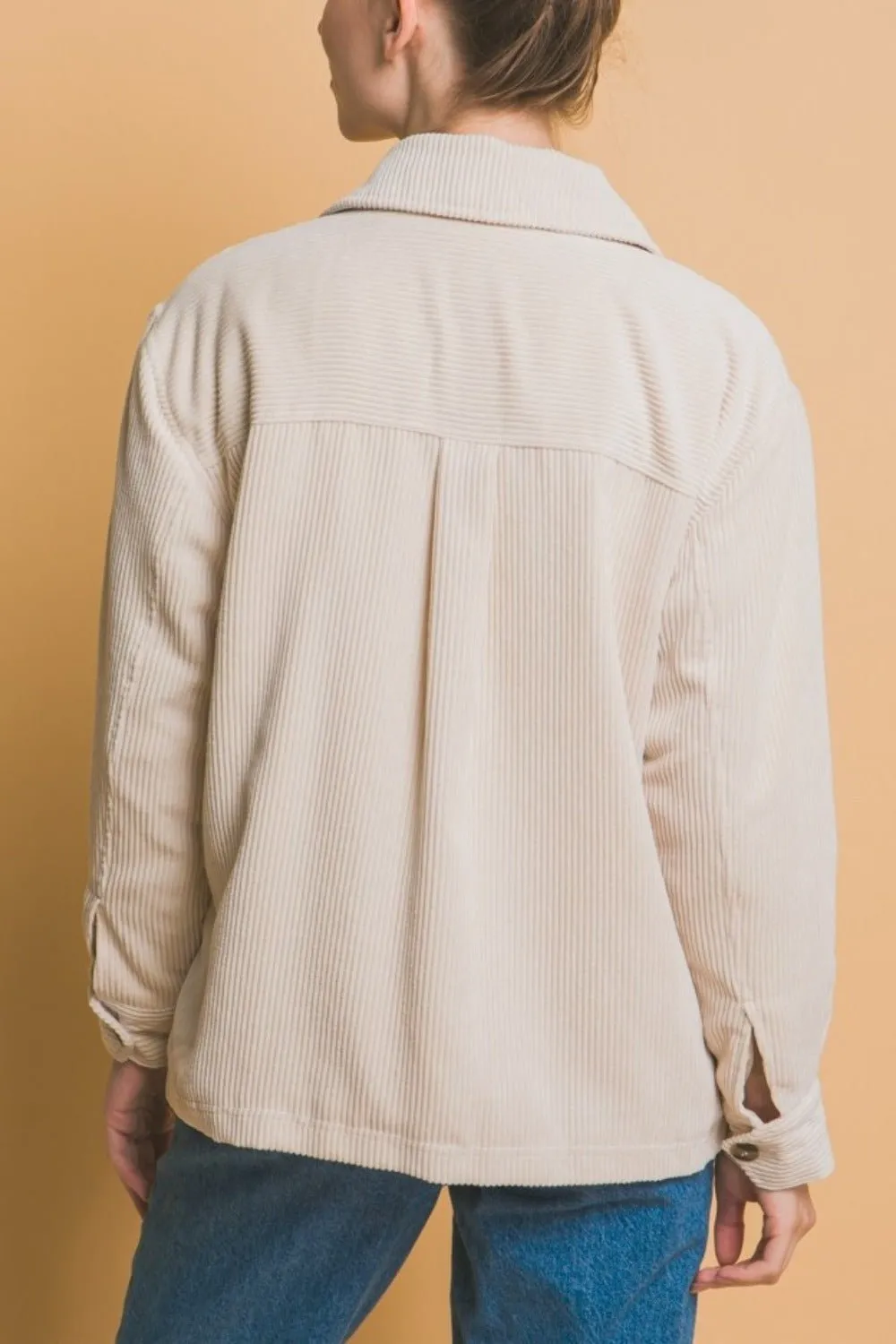 Corduroy Button Up Sherpa Jacket - Cream