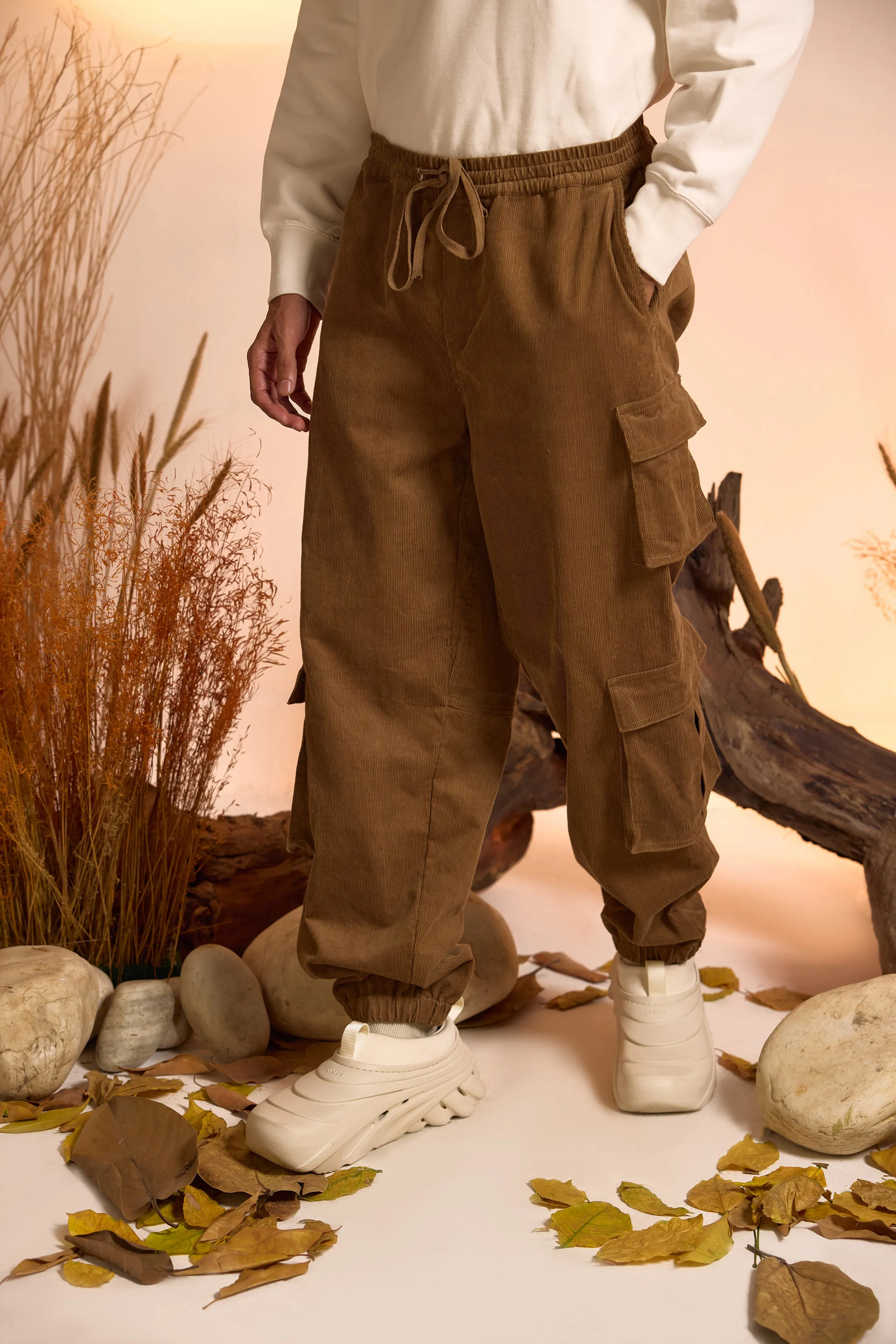 Corduroy Cargo Jogger Pant-Light Brown-Men