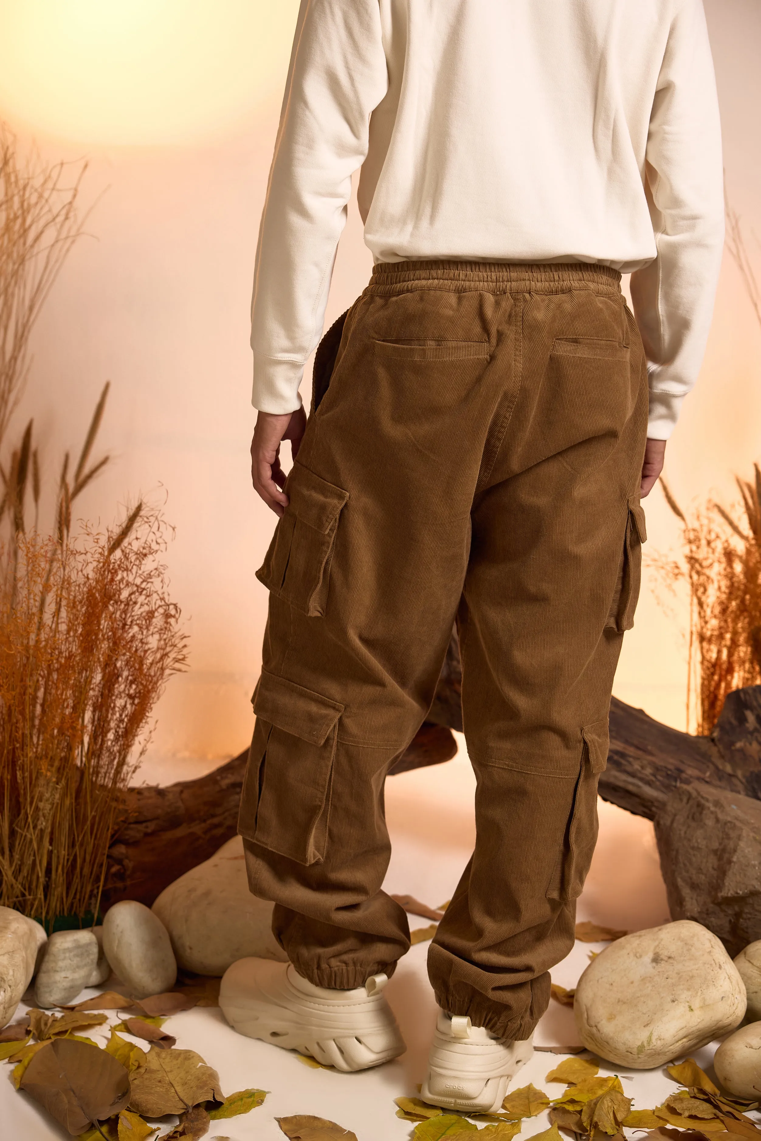 Corduroy Cargo Jogger Pant-Light Brown-Men