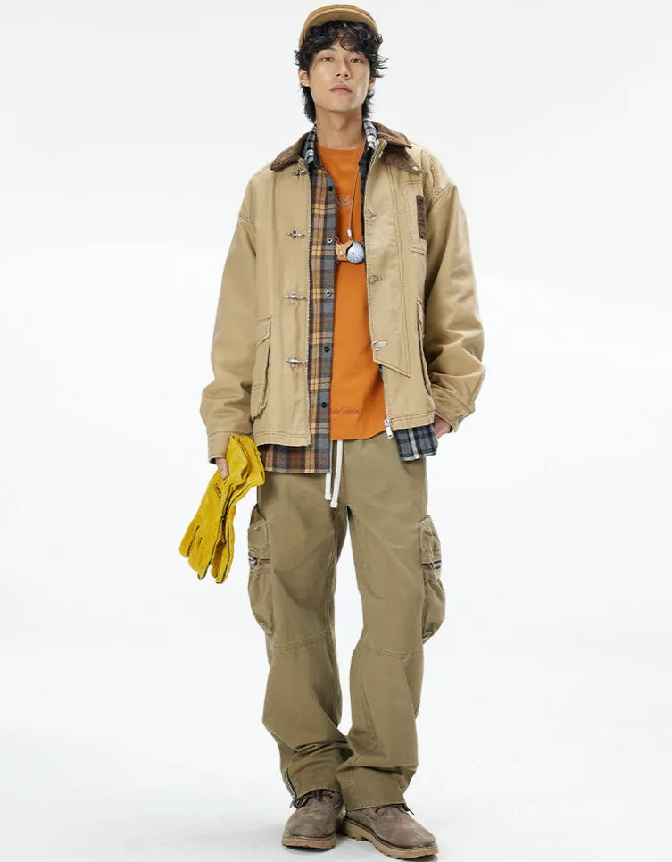 Corduroy Collar Fireman Buckle Workwear Jacket