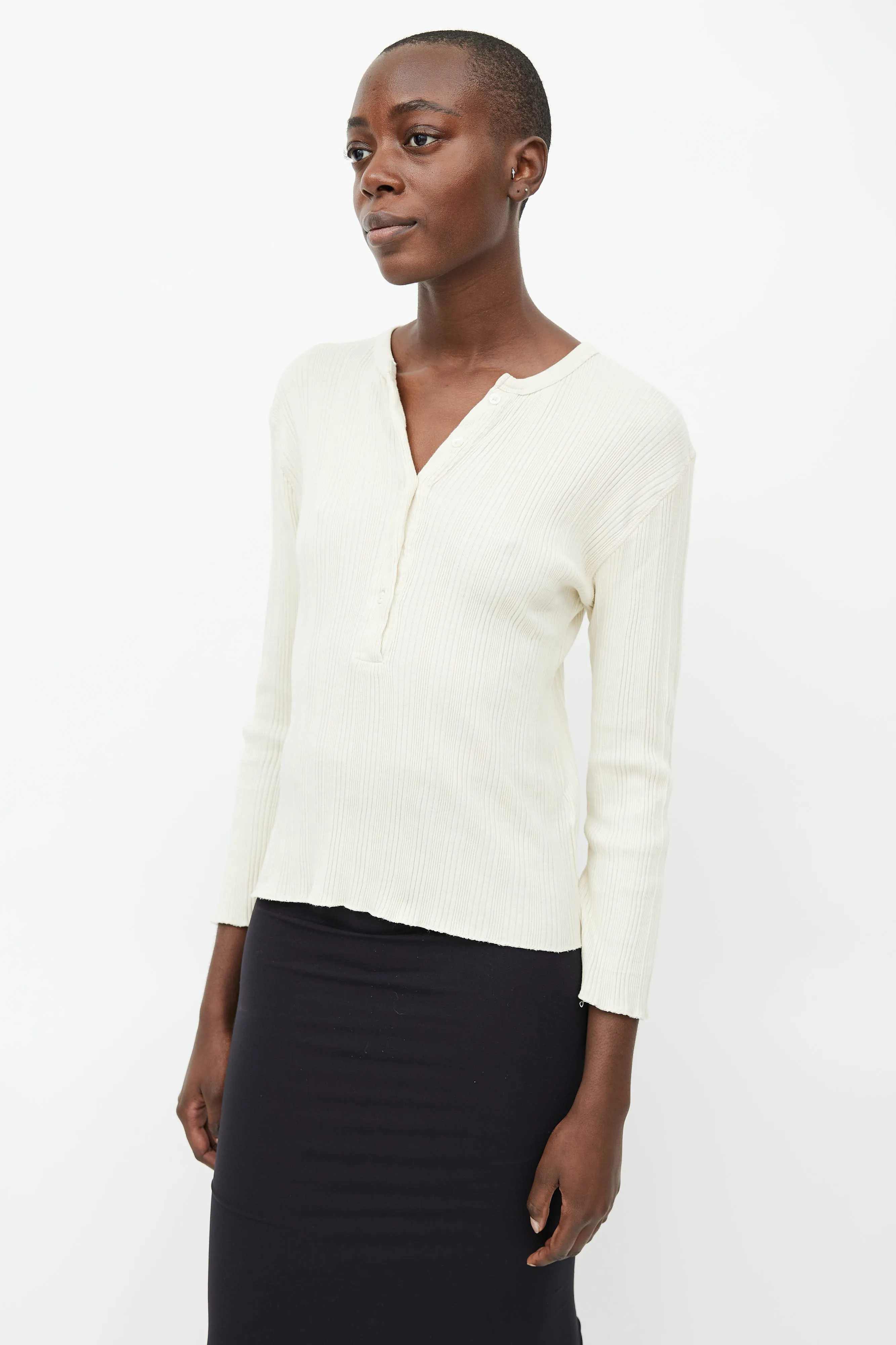 Cream Ribbed Henley Shirt