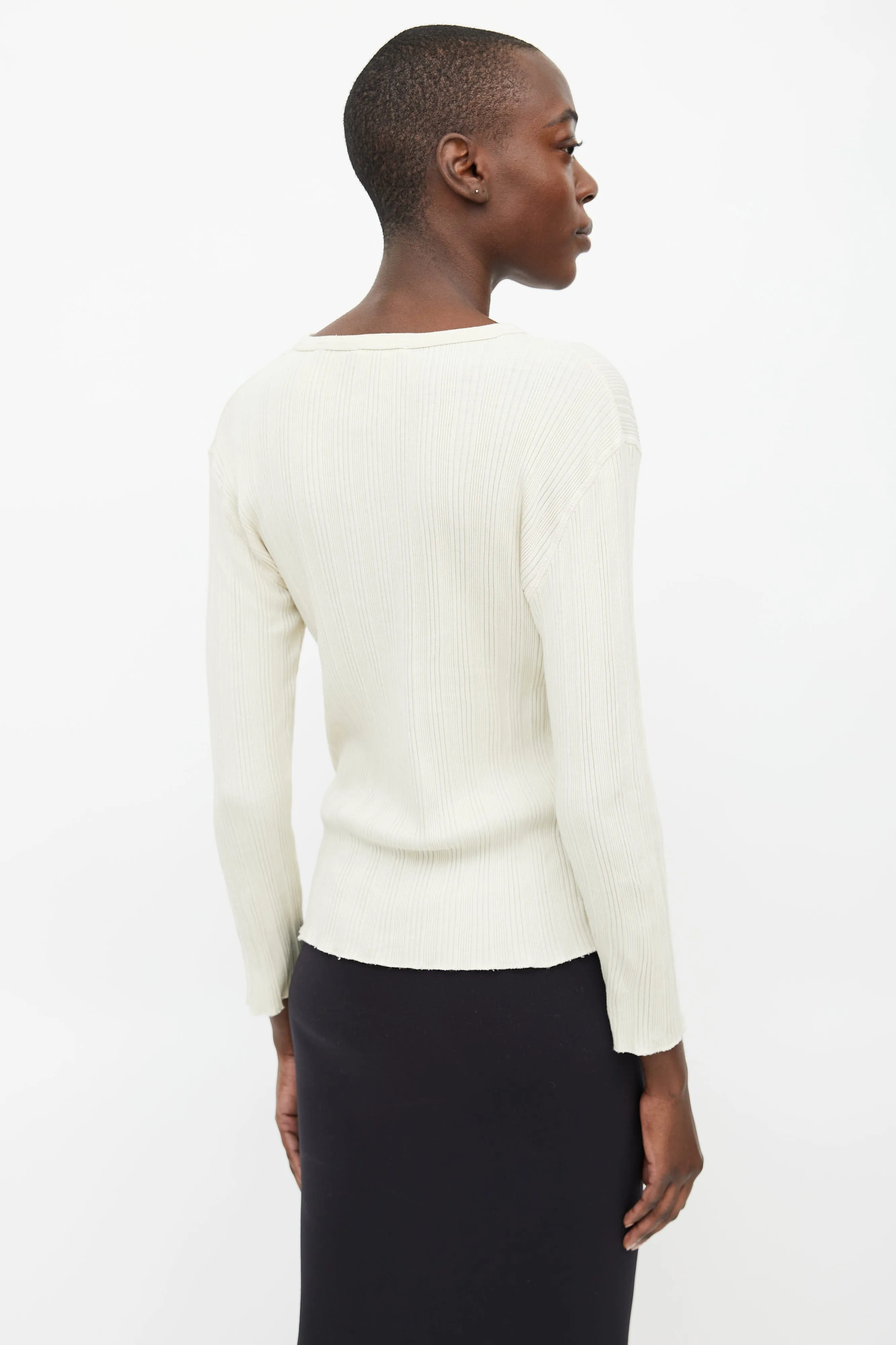 Cream Ribbed Henley Shirt