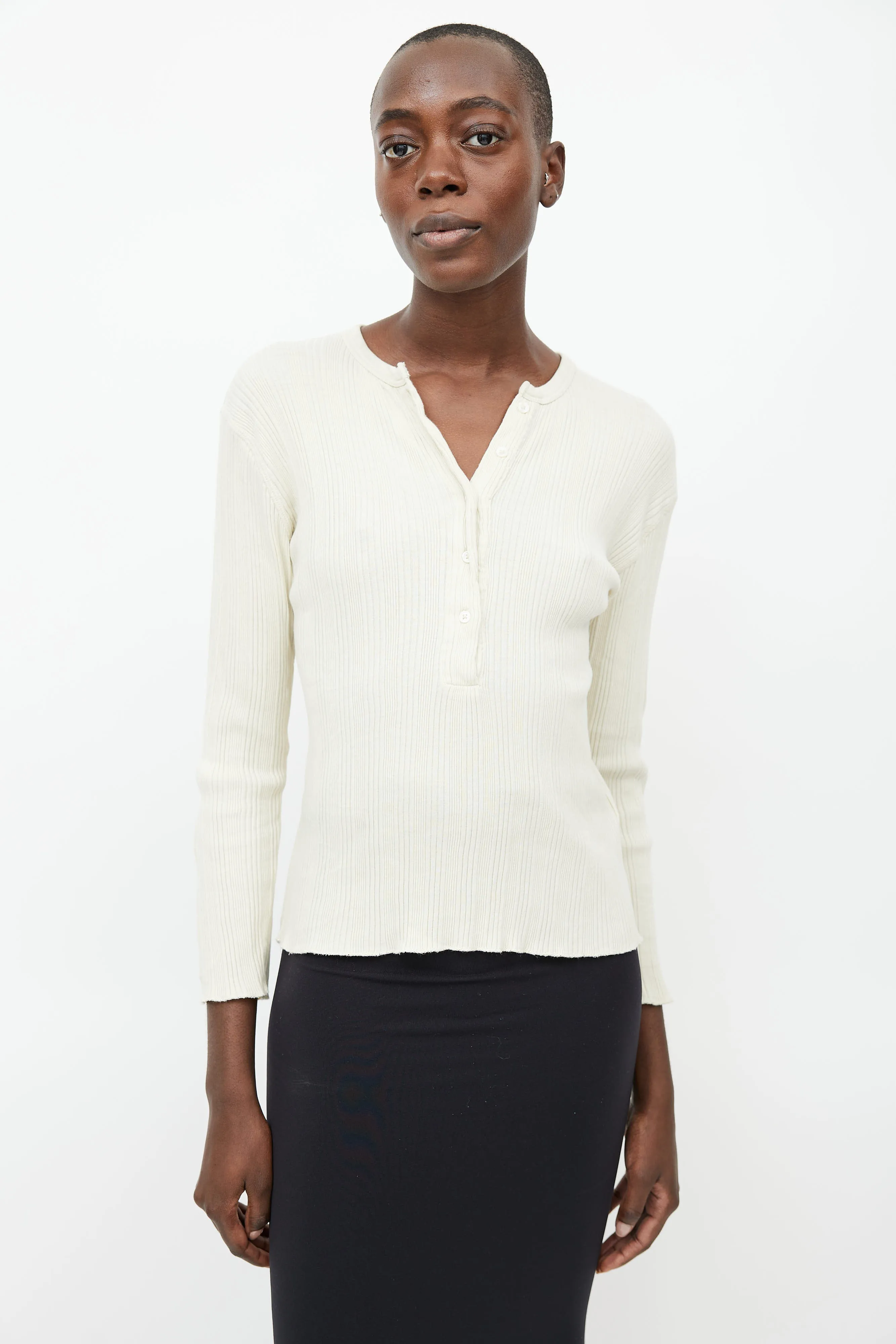 Cream Ribbed Henley Shirt