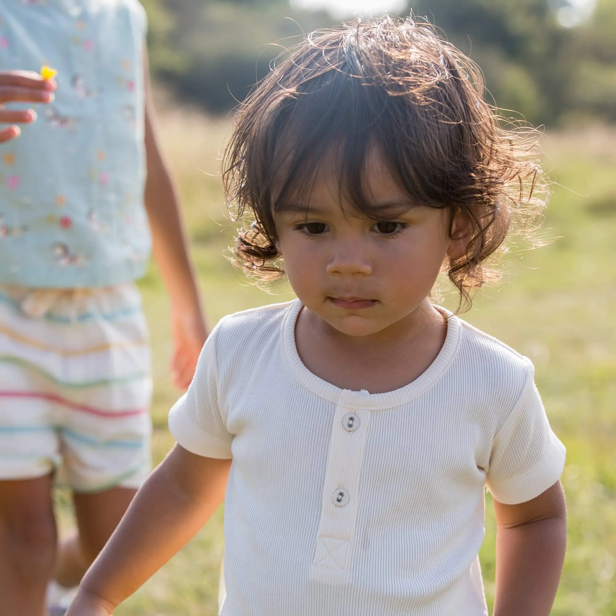 Cream Ribbed Short Sleeve Henley Top