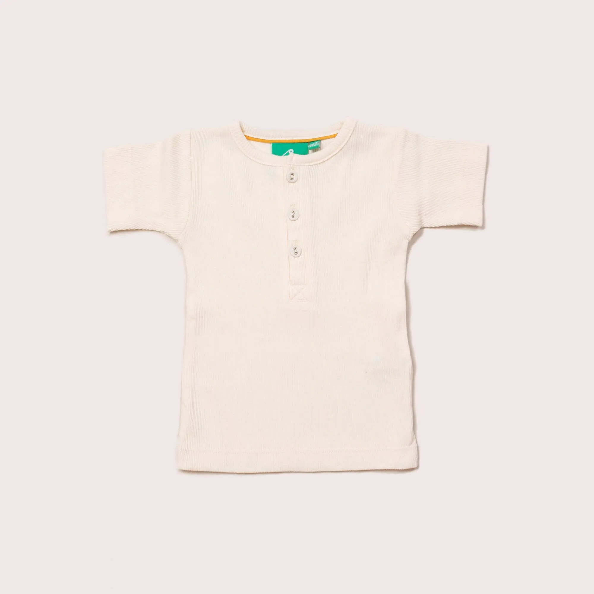 Cream Ribbed Short Sleeve Henley Top