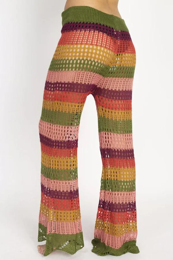 Crocheted Stripe Flare Beach Pants