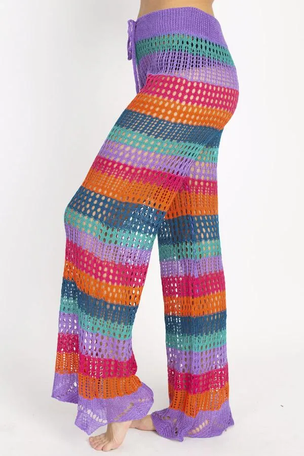 Crocheted Stripe Flare Beach Pants