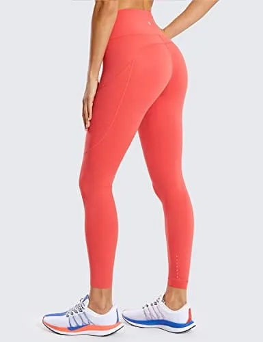 CRZ YOGA Women's Naked Feeling Workout Leggings 25 Inches - High Waisted Yoga Pants with Side Pockets Brick Rose