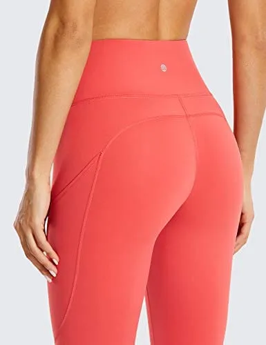 CRZ YOGA Women's Naked Feeling Workout Leggings 25 Inches - High Waisted Yoga Pants with Side Pockets Brick Rose