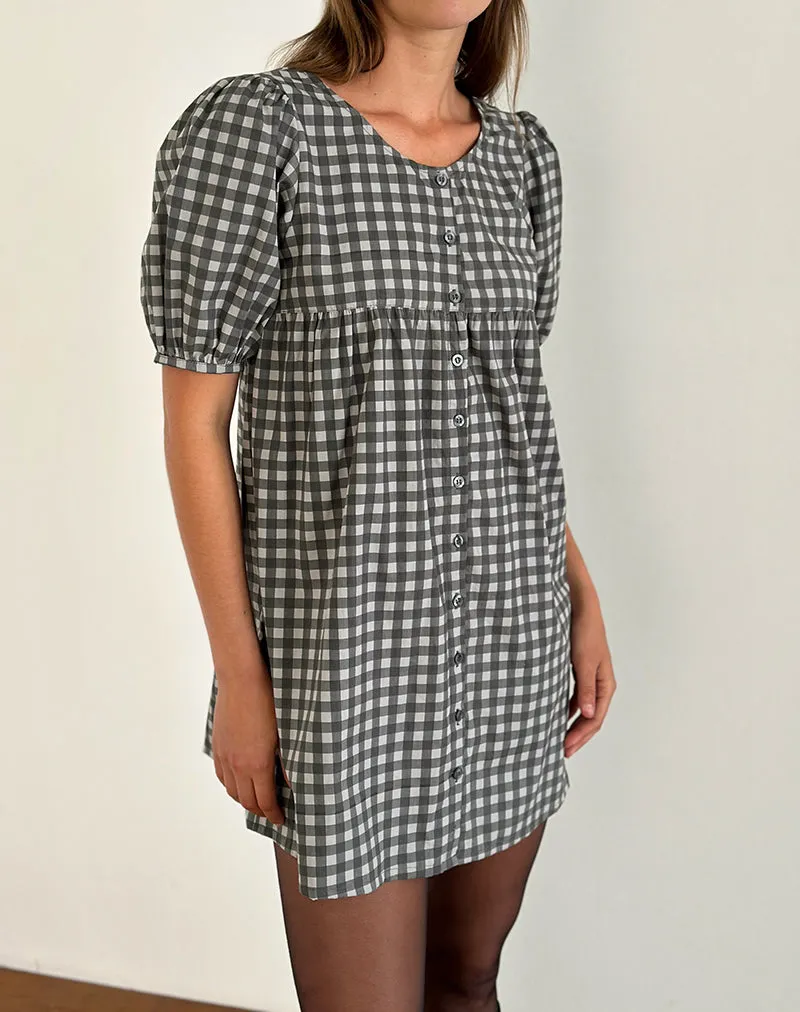 Cybera Mini Dress in Tonal Gingham Black and Grey