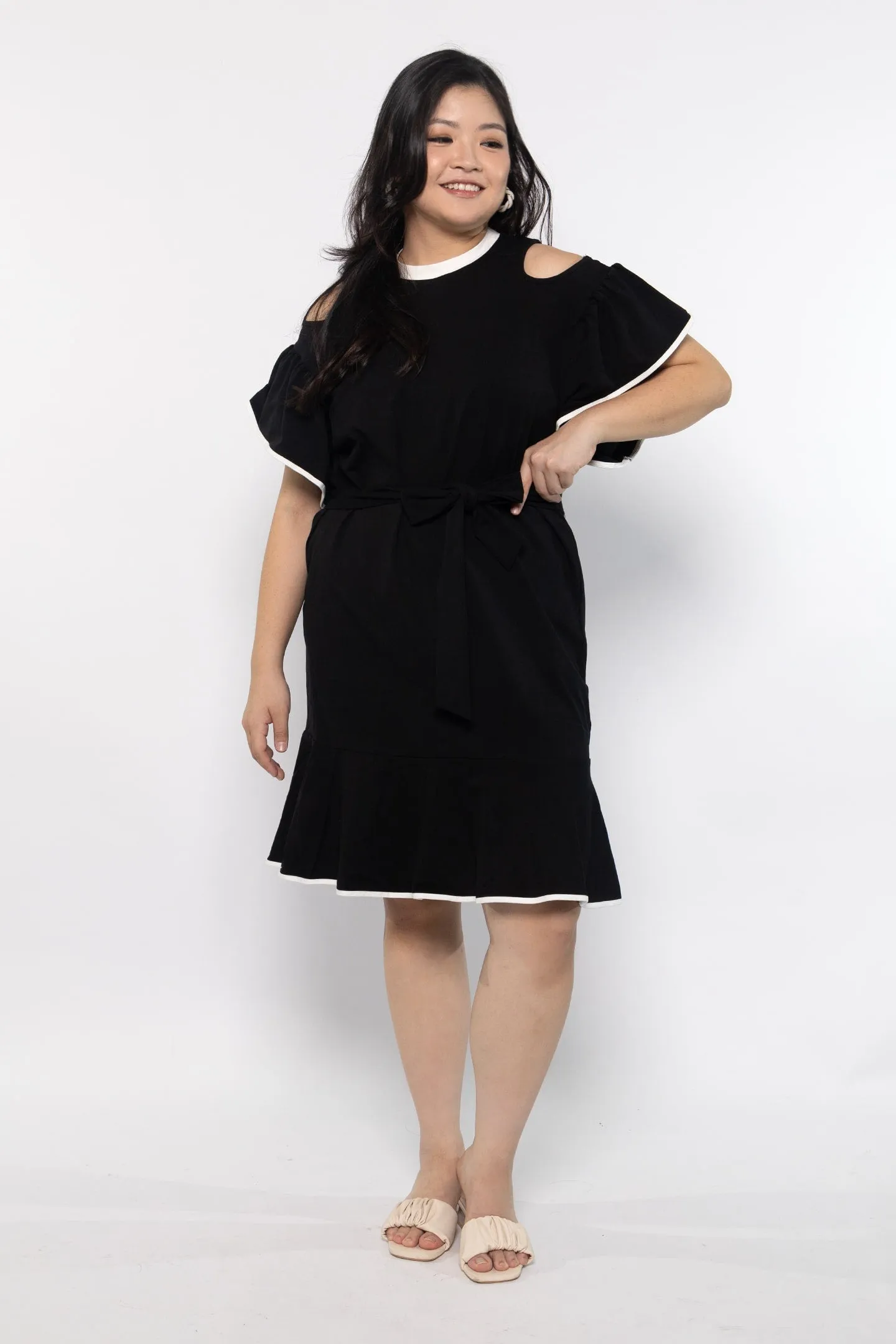 Dahlia Cold Shoulder Dress in Black White