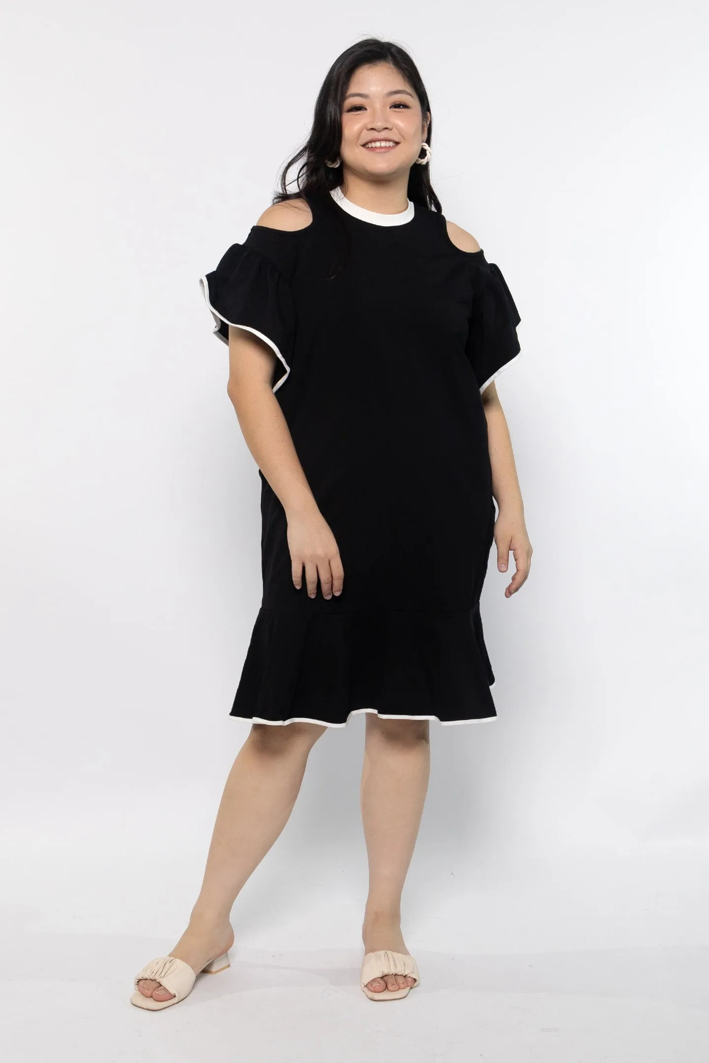 Dahlia Cold Shoulder Dress in Black White