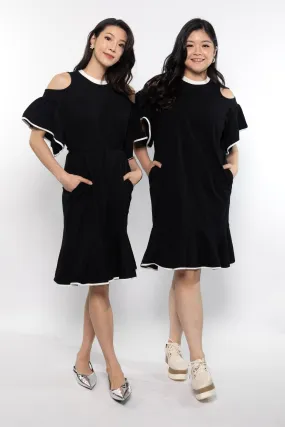 Dahlia Cold Shoulder Dress in Black White