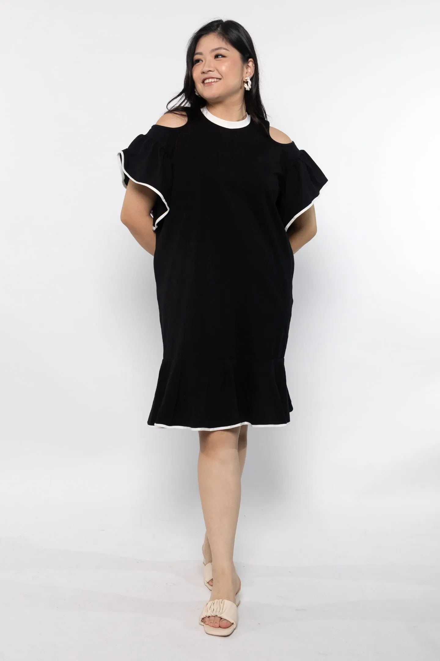 Dahlia Cold Shoulder Dress in Black White