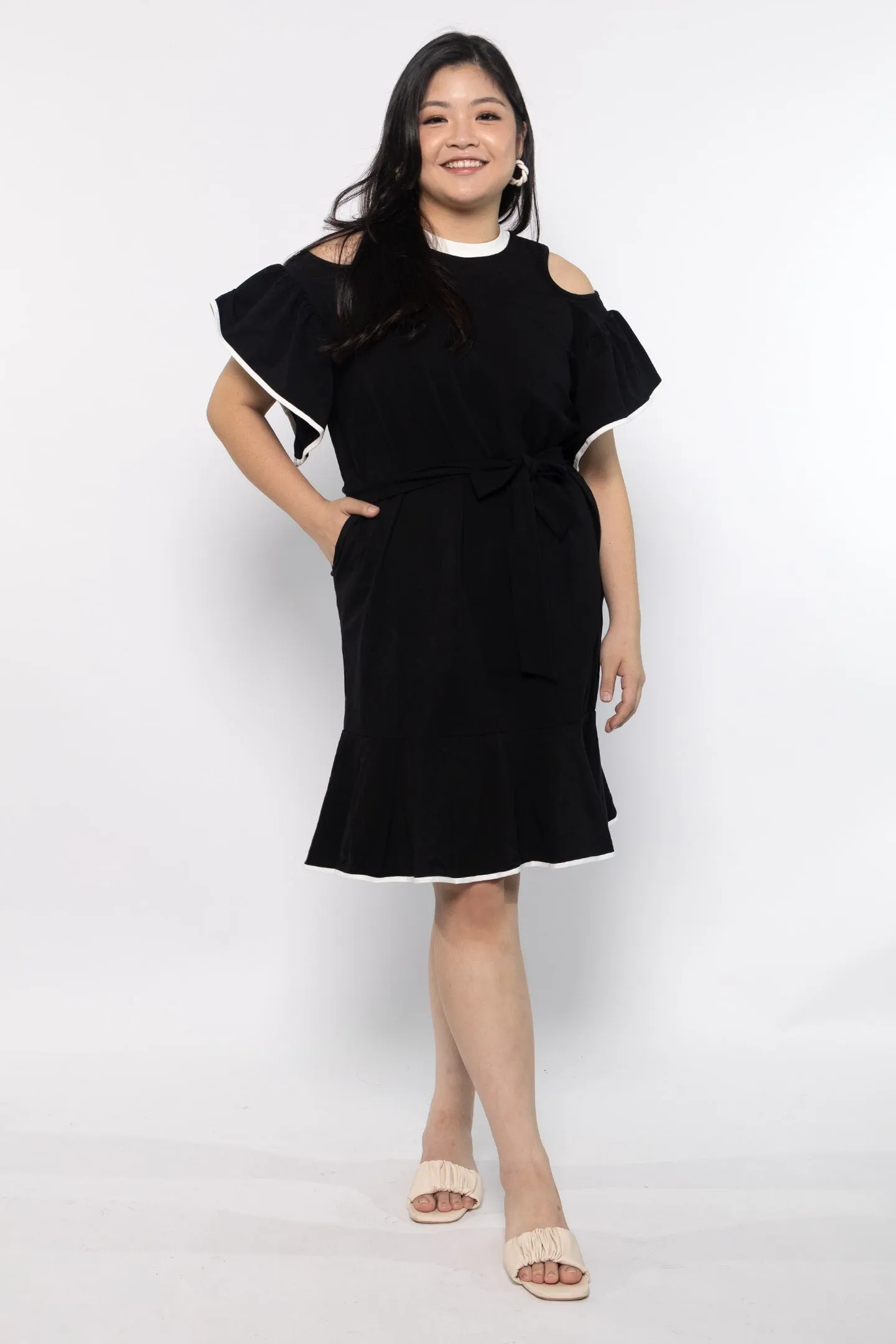 Dahlia Cold Shoulder Dress in Black White