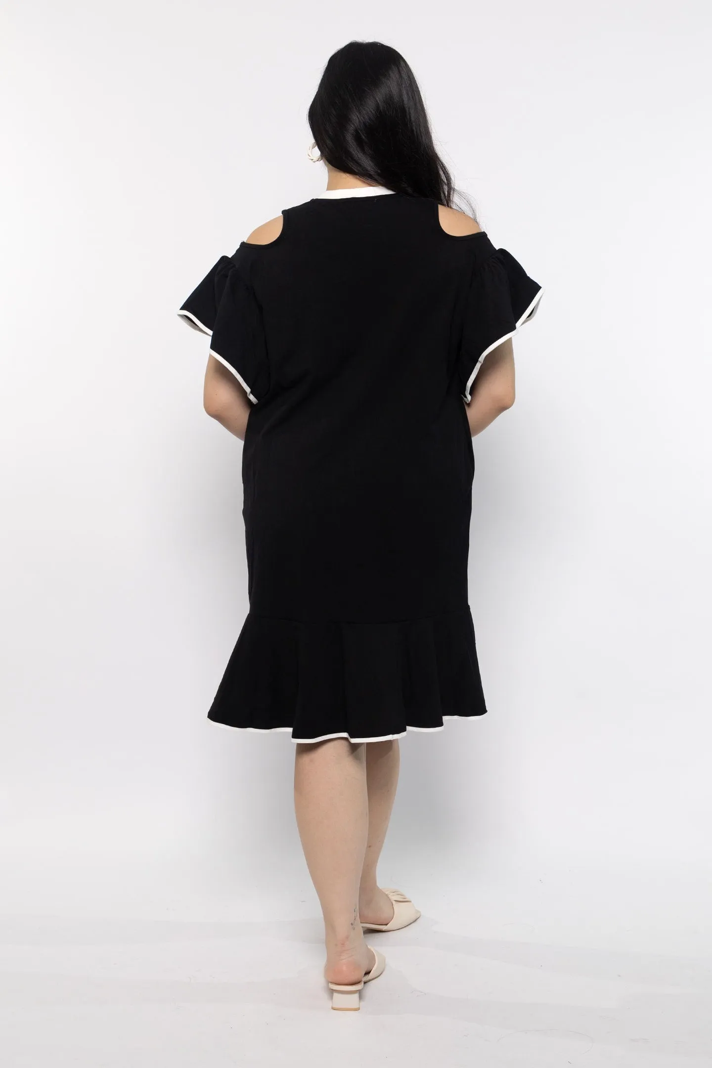 Dahlia Cold Shoulder Dress in Black White