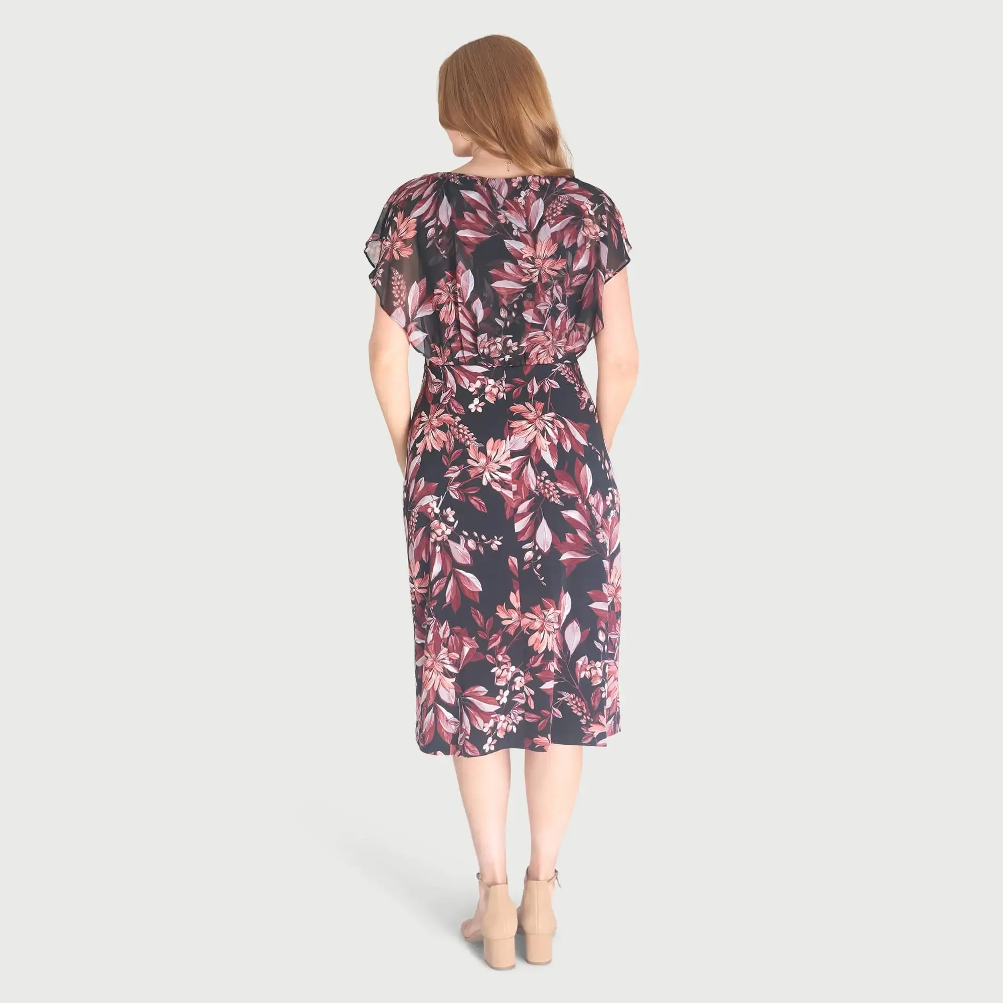 Daphne Salmon Floral Chiffon Popover Dress