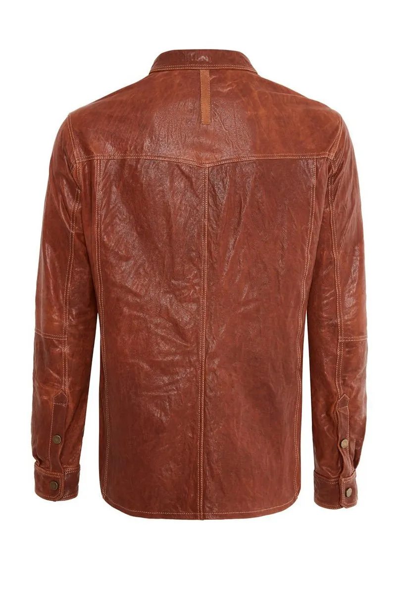 Dash Men's Leather Shirt - Brandy