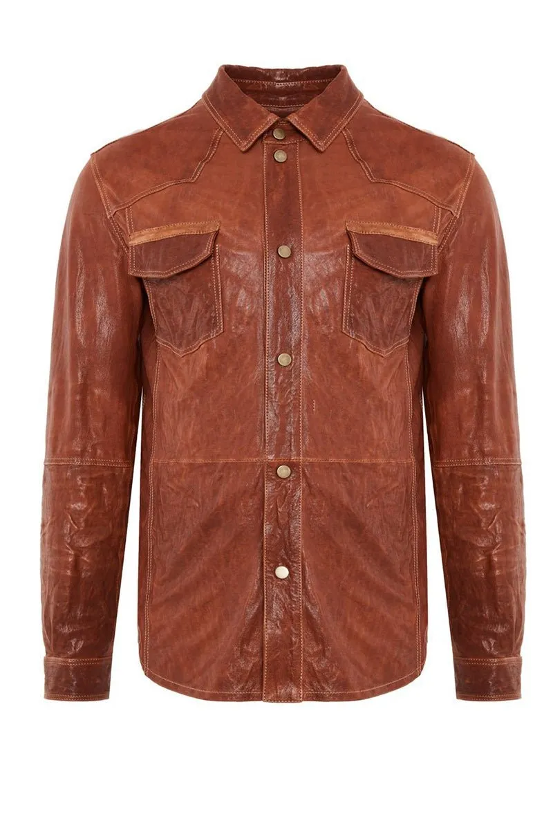 Dash Men's Leather Shirt - Brandy