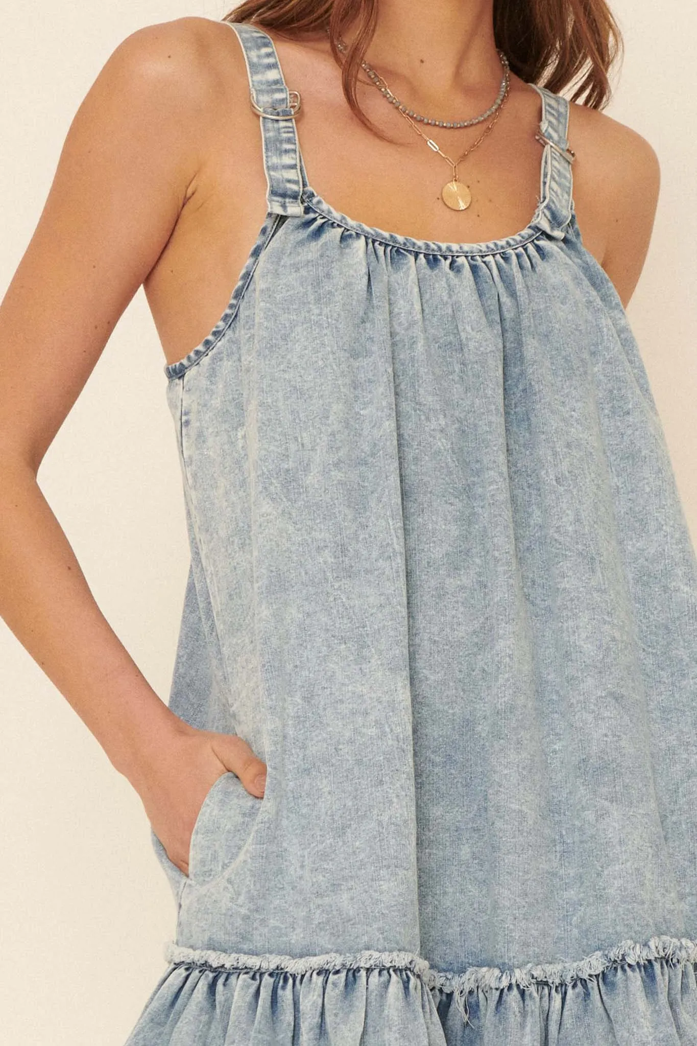 Denim Dolly Acid-Wash Drop-Waist Mini Dress