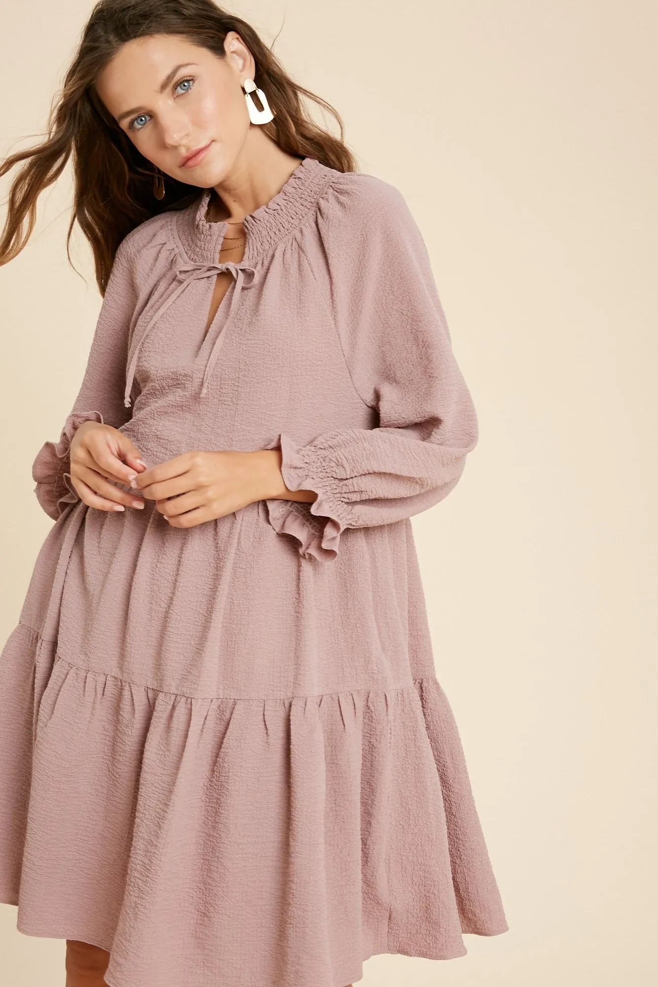 Elsie Ruffle Dress in Mauve