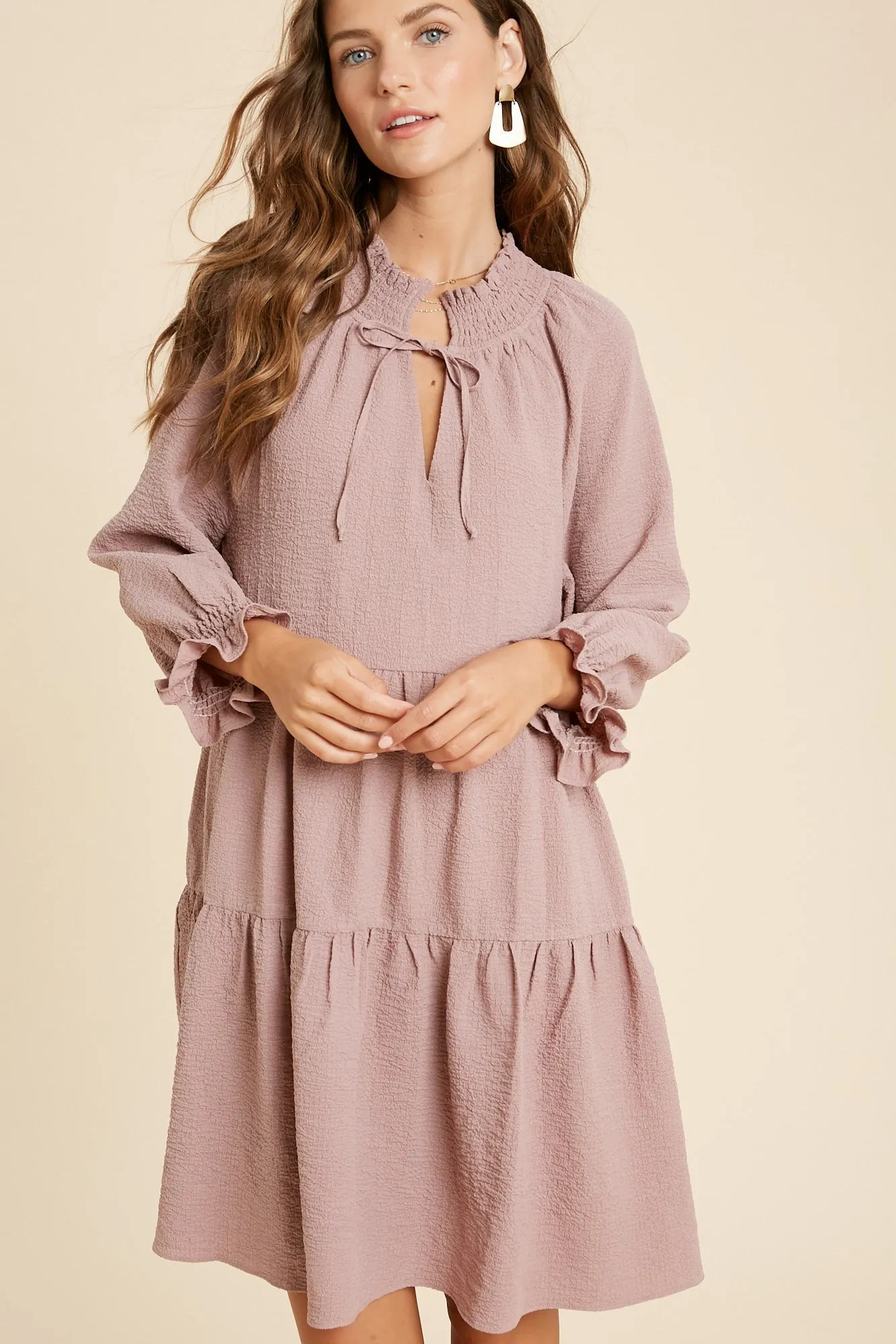 Elsie Ruffle Dress in Mauve