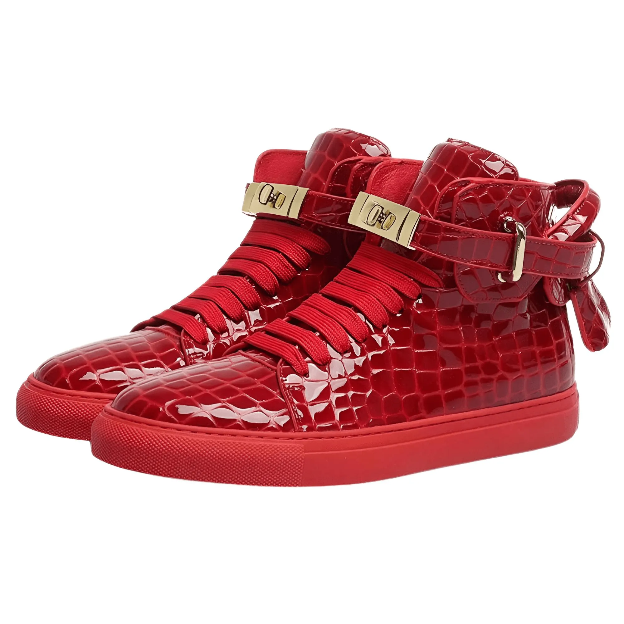 Embossed Crocodile Men's High Top Sneakers Lock Lace Red Flats Real Leather Designer Men‘s Casual Shoes