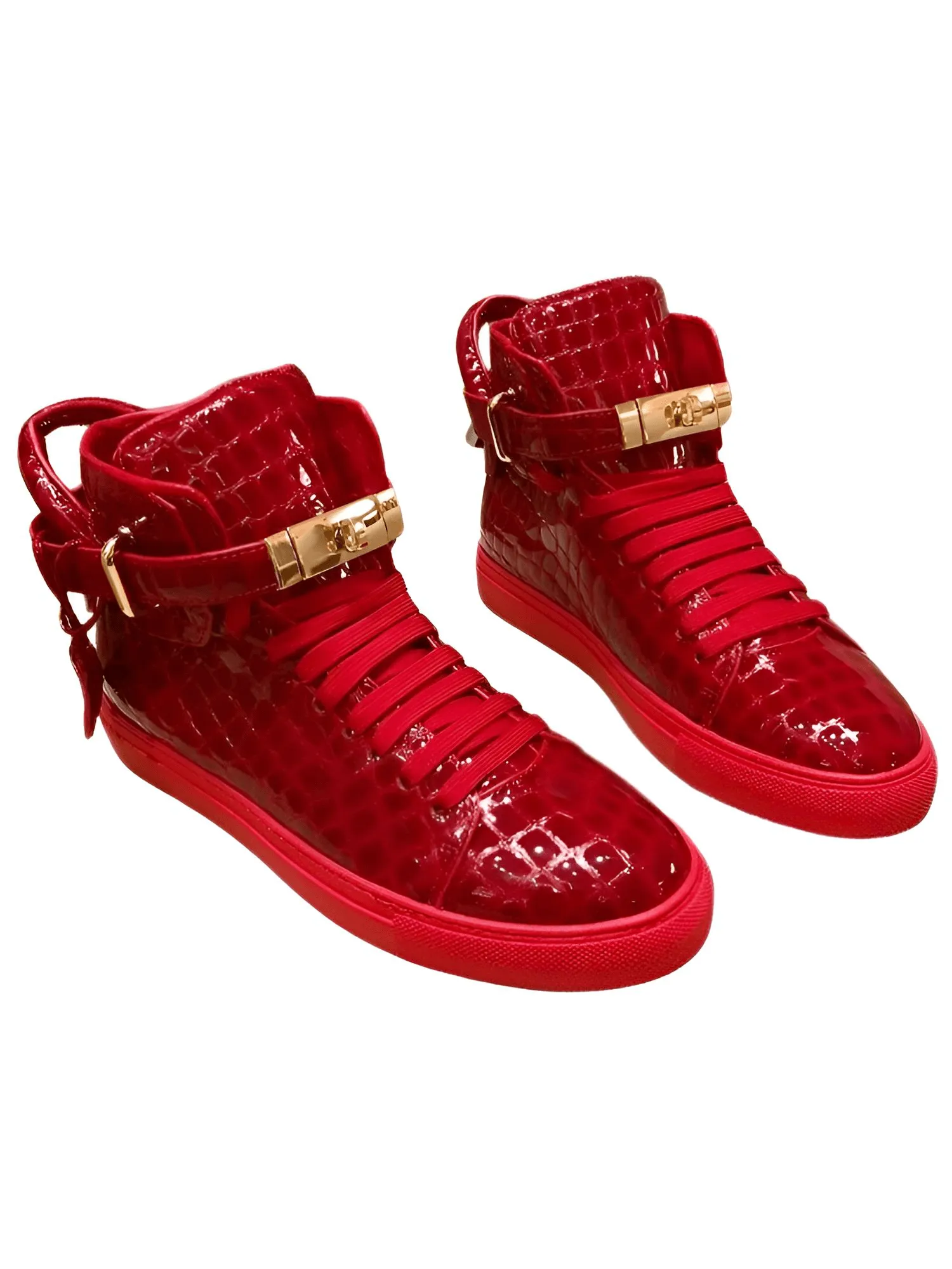 Embossed Crocodile Men's High Top Sneakers Lock Lace Red Flats Real Leather Designer Men‘s Casual Shoes