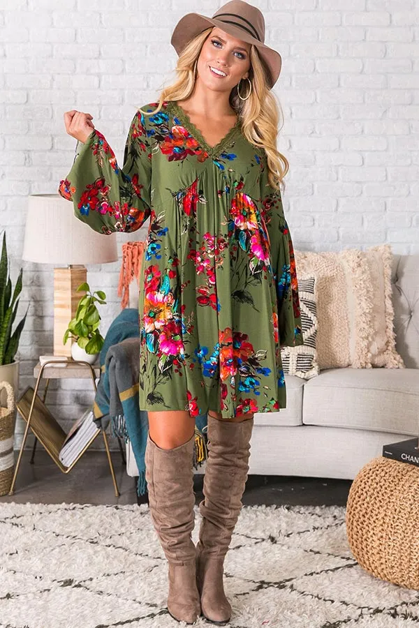 Endlessly Lovely Babydoll Dress In Army Green