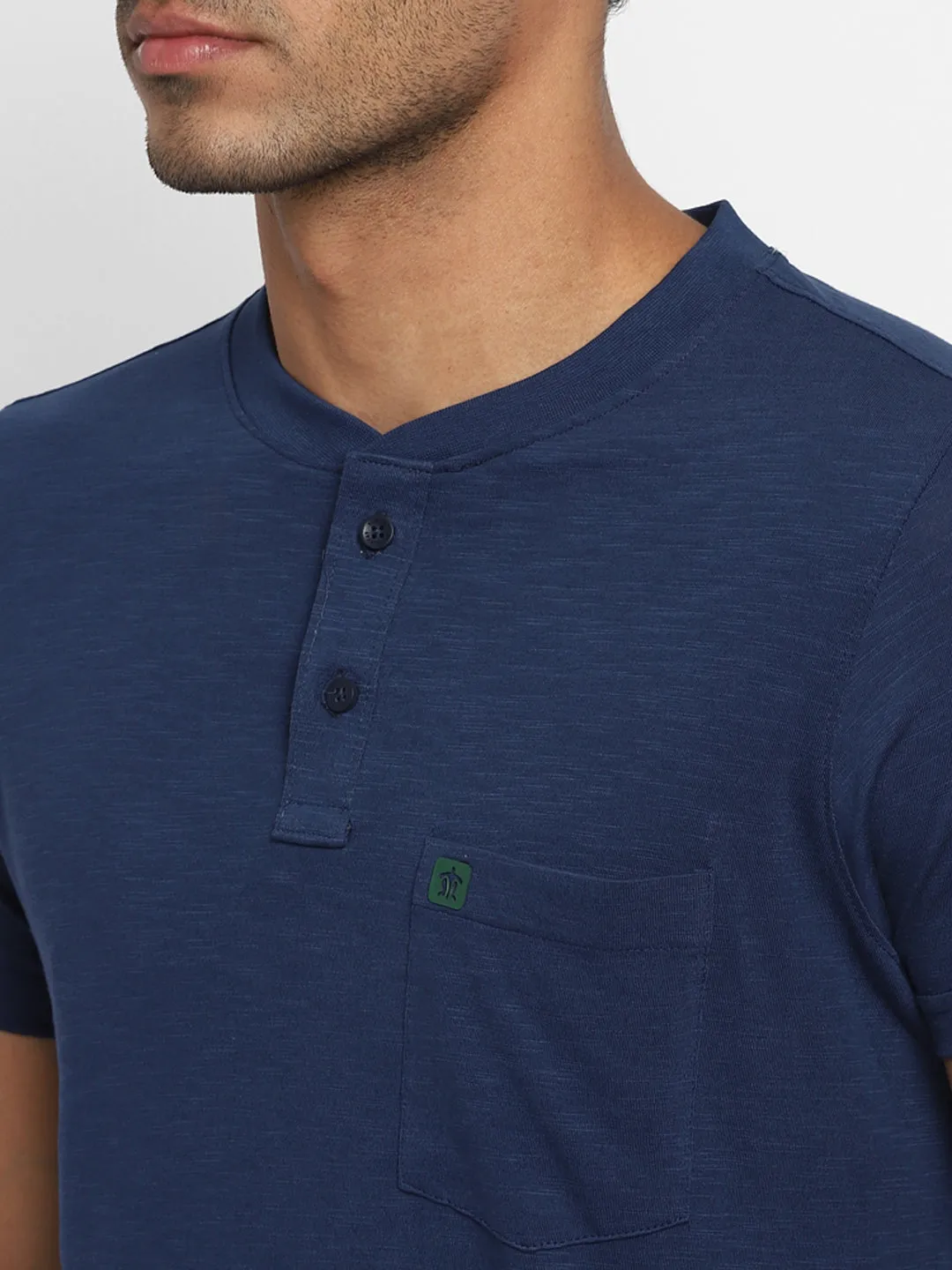 Essentials Navy Solid Henley Neck T-Shirt