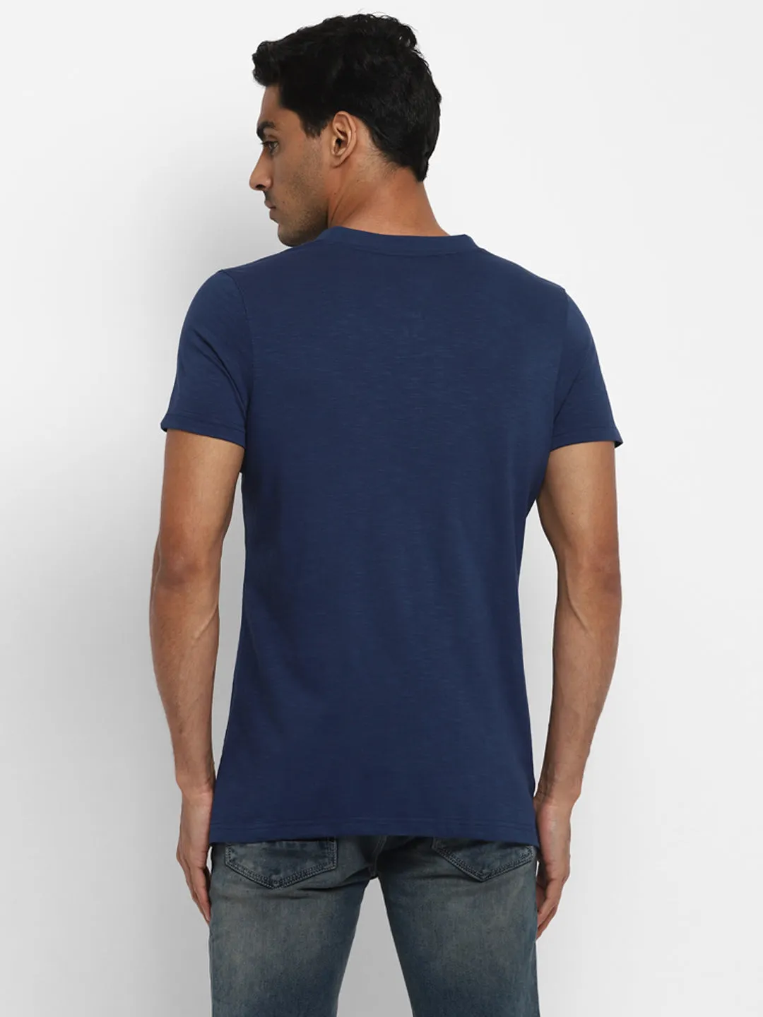 Essentials Navy Solid Henley Neck T-Shirt